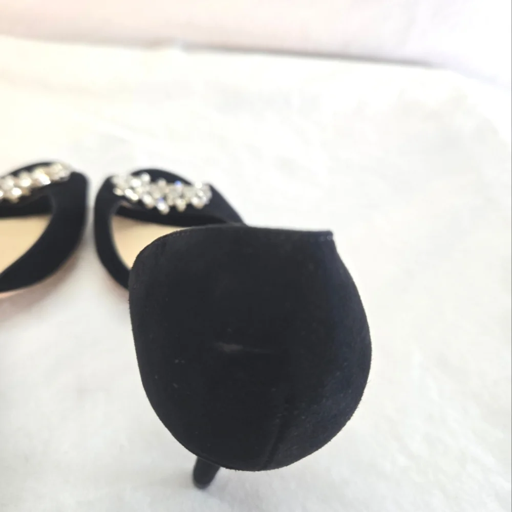 Jimmy Choo Women's 39.5 Black Suede Crystal Embellished Sandal Heels Pump New - Picture 7 of 11